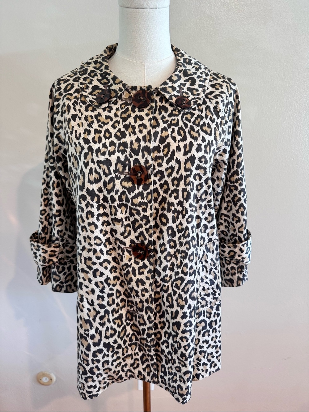 Vintage Forever 21 Leopard Print Twee Coat Chartreuse Lining M - 97% Cotton